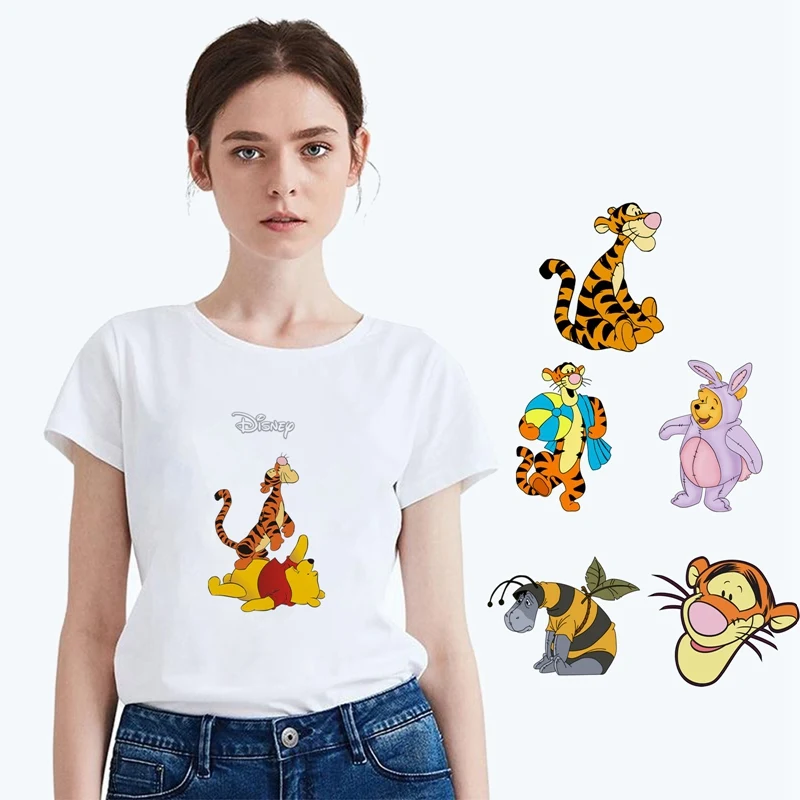 

Plus Size Summer The bear Tigger Cartoon Printing Modal Women's Modal O-neck Short Sleeve Leisure fashion Cotton White T-Shir