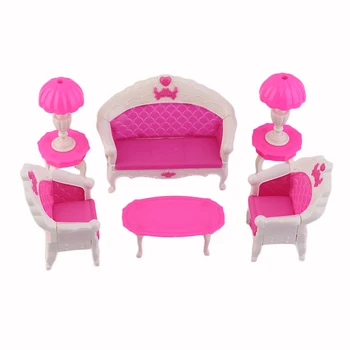 

Hot! 6Pcs Cute Cartoon Princess Kids Toys Dreamhouse Doll vintage Sofa Chair Couch Desk Lamp Furniture Set Disassembled New Sale