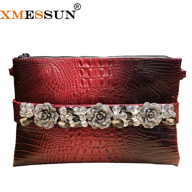 

XMESSUN Crocodile Pattern Studded Female Clutch Bag 2019 New Fashion Retro Banquet Pouch Women Party Shoulder Messenger Bag H176