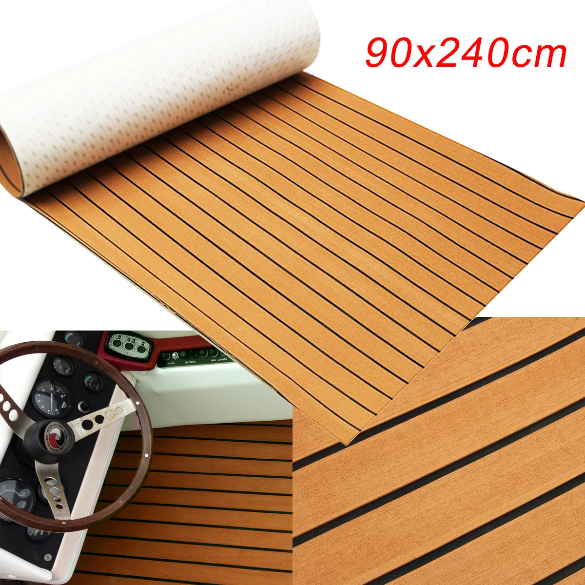 1PC 240cmx90cmx5mm Self Adhesive Gold With Black Lines Marine Flooring