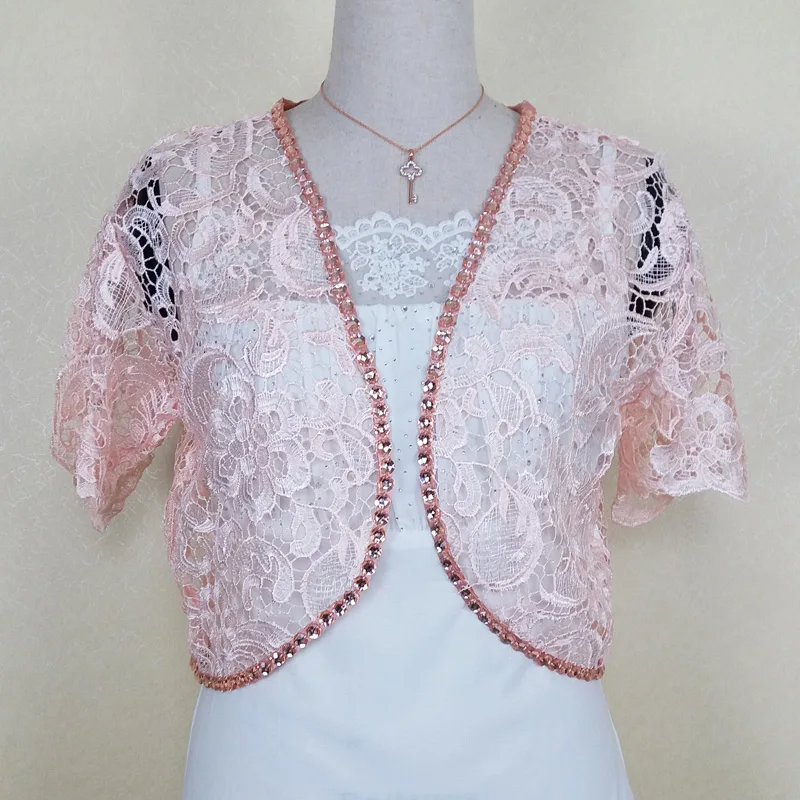 

Diamond Lace Jackets Open Front Glitter Cropped Bolero Shrug Short Length Bell Sleeves Cardigan 1920S Shawl Pink/White/Pink