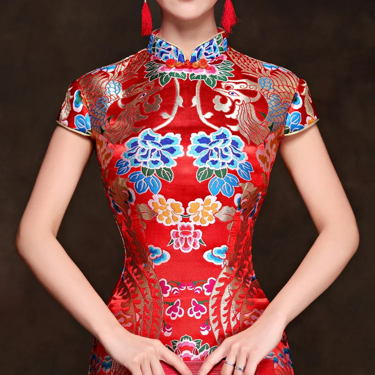 Новое поступление, женское сексуальное короткое платье чонсам, Женские китайские традиционные вечерние платья, красное платье Ципао, свадебное вечернее платье 89