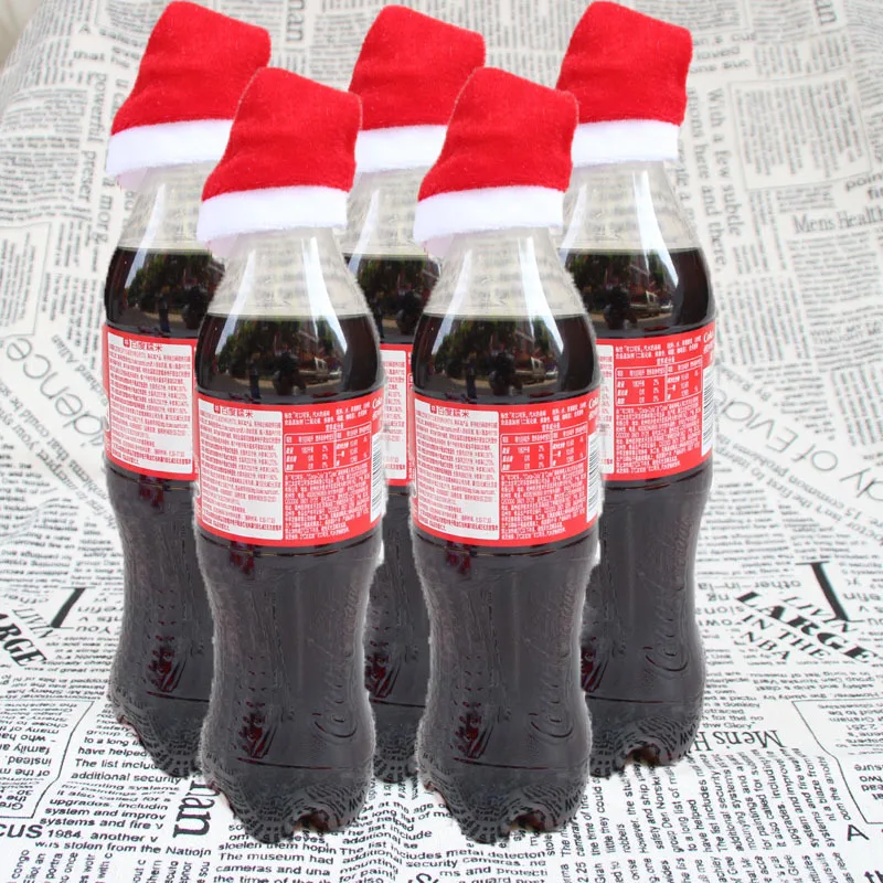 10pcs/Set Mini Christmas Hat Santa Claus Hat Xmas Apple Wine Bottle Caps Christmas Gift Caps for New Year Tree Ornament Decor