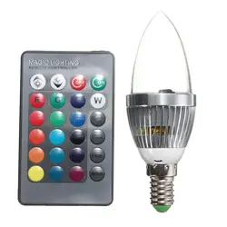 E14 3 Вт RGB светодиодный свеча лампочка прожектор лампа 16 Цвет изменение с дистанционным Управление AC 85 -265 В