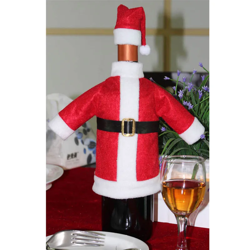 Светодиодное Рождественское украшение вечерние декоры Санта-Клаус красные винные бутылочные крышки одежда с шапками кепки обеденный Декор вечерние Рождественский мешок