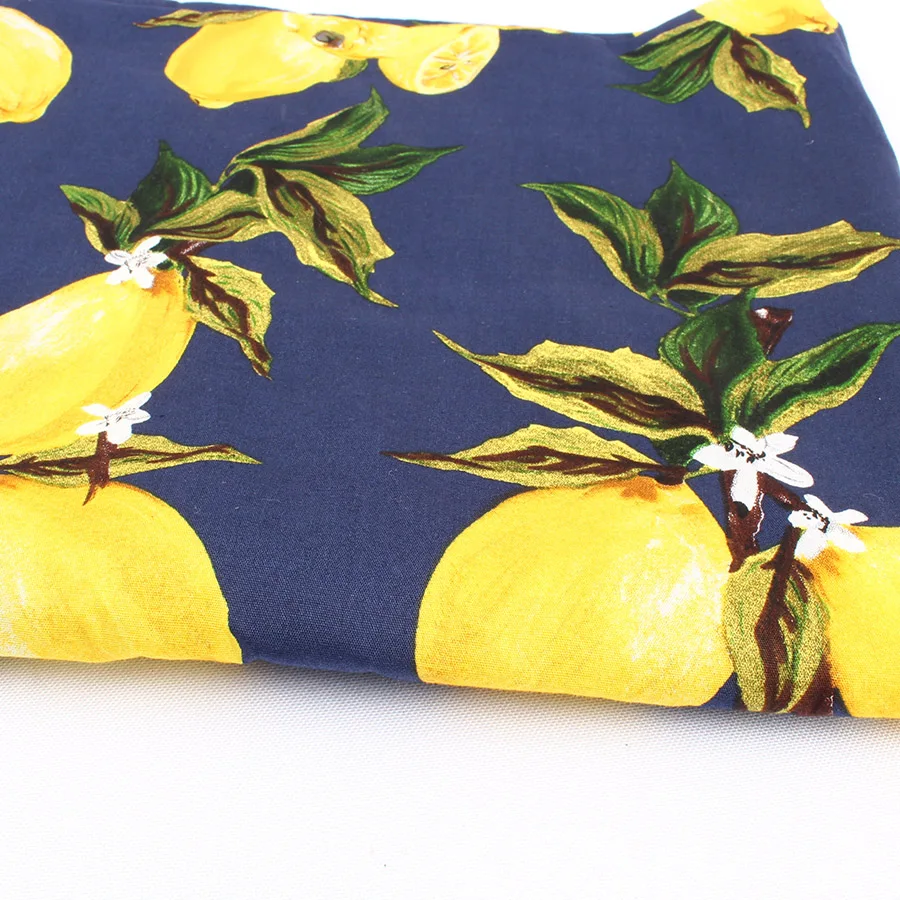 Хлопковая ткань с принтом лимона, поплин для женщин, детская одежда, ткань для шитья, рукоделие - Цвет: Blue