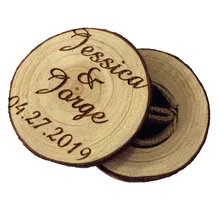 Деревенская свадьба, дерево кольцо коробка персонализированное имя, дата Выгравированные деревянные кольца носителя на заказ юбилей Винтаж на День Валентина, обручальное