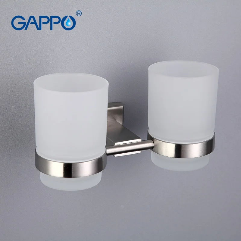 Us 21 91 49 Off Gappo Cup Tumbler Holders Bathroom Cup Holder Glass Toothbrush Holder Wall Mounted Double Tooth Cup Holder In Cup Tumbler Holders