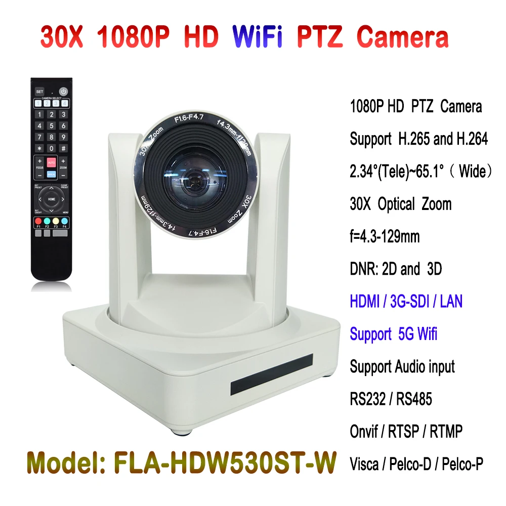 2.0MP 1080P 30X Optical Zoom HDMI / SDI Output HD PTZ Video IP WIFI Conference Camerain
