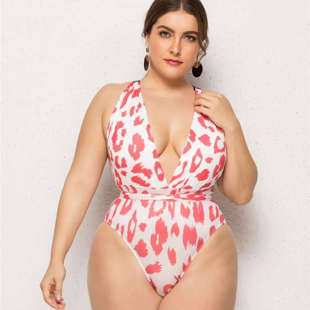 2019 Women's plus size bikinis set deep V piece printed backless strap bikini one-piece swimsuit push up bikinis mujer 40J8 (8)
