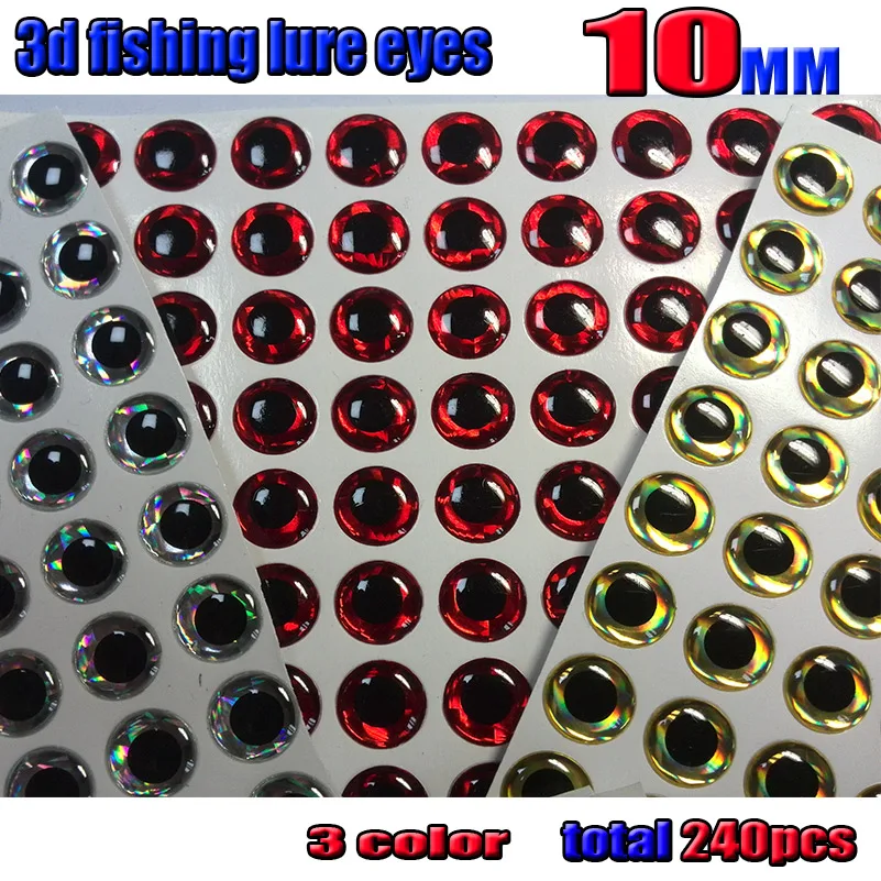 

2016 new 3d fishing lure eyes 10MM silver 80pcs+ red 80pcs+gold 80pcs in total 240pcs/lot