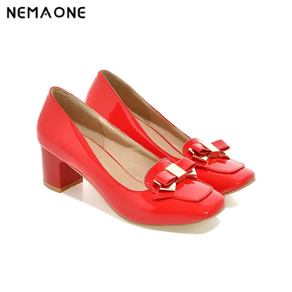 

NEMAONE 2019 new arrival square high heels women pumps concise office lady elegant shallow slip on solid sweet work shoes