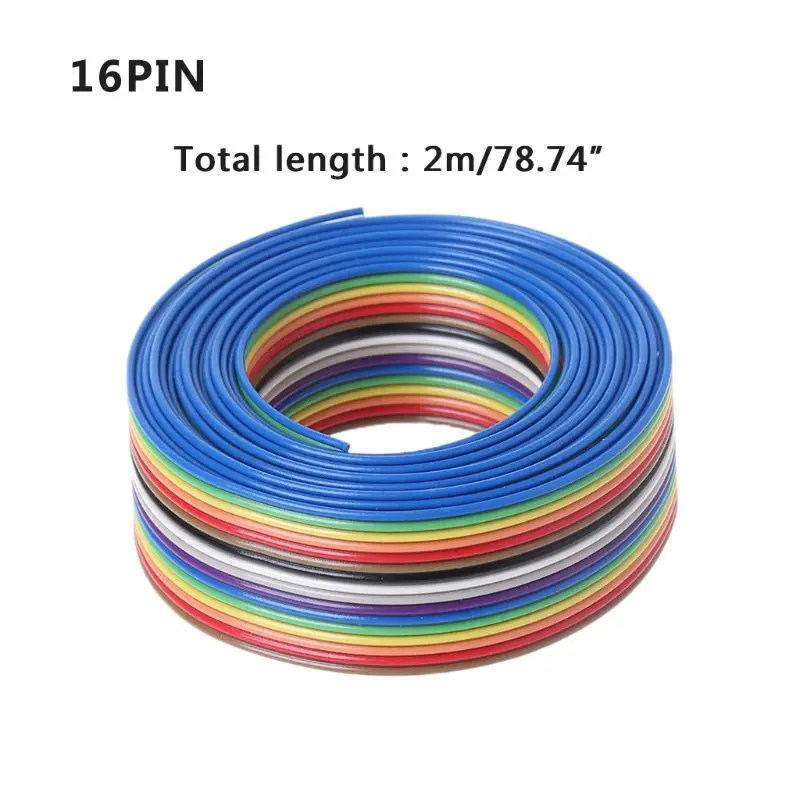 

2m 16 Pin Flat IDC Ribbon Extension Cable Rainbow DuPont Wire With 1.27mm Line Pitch Connect Wires