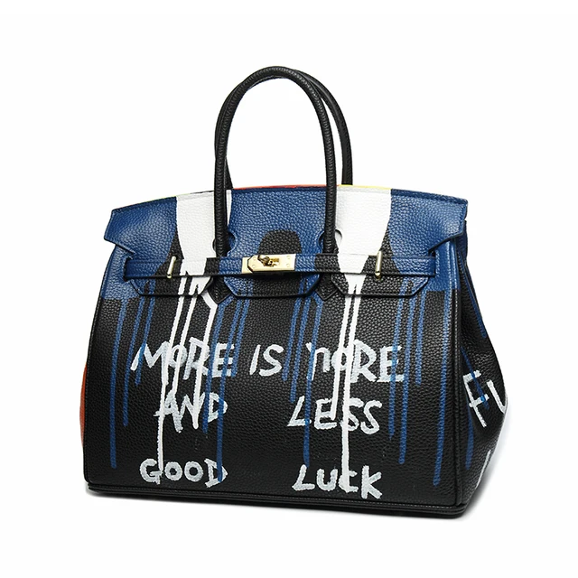 2017 Winter High Quality Hand Painted Graffiti Bag Genuine Leather 2017 Winter High Quality Hand Painted Graffiti Bag Genuine Leather Litchi Pattern Dermis Platinum Handbag