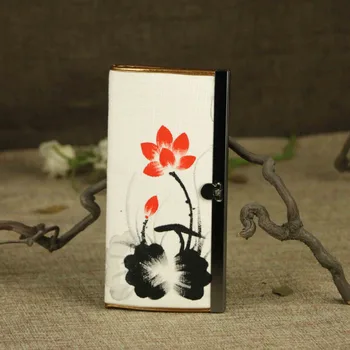 

Chinese Ink Painting Lotus Flower Women Canvas Wallets Metal Edge Hasp Ladies Linen Horizontal Purse Notecase Woman Money Bag