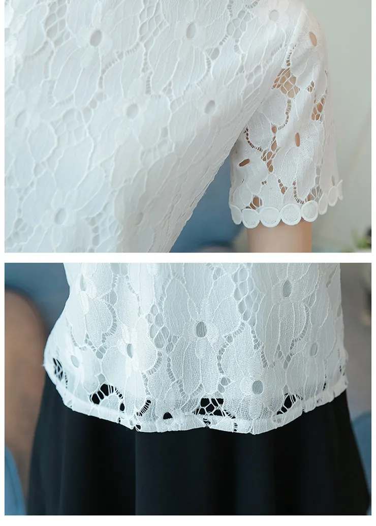 2018 New Summer Blouses Shirts Women Fashion Hollow Lace Tops Women Blouse O-neck Short Sleeve Female Shirts Blusas Mujer (8)