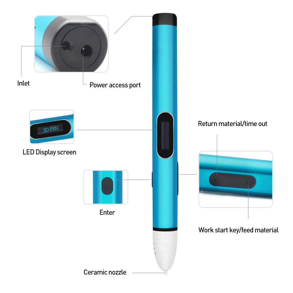 Строчить 3d Ручка для рисования зарядка через usb plug 3d принтер ручки 3d PCL низкая температура защиты руки, светодиодный дисплей ABS PLA нити