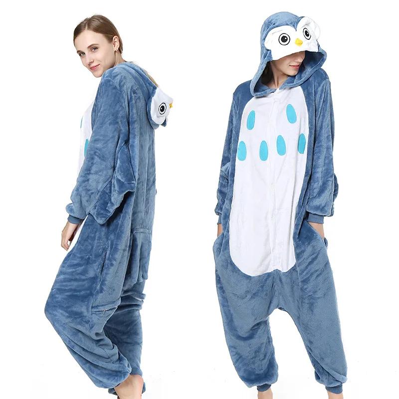 

Kigurumi Blue Owl Bird Pajamas Animal Party Cosplay Costume Flannel Onesies Game Cartoon Animal Sleepwear