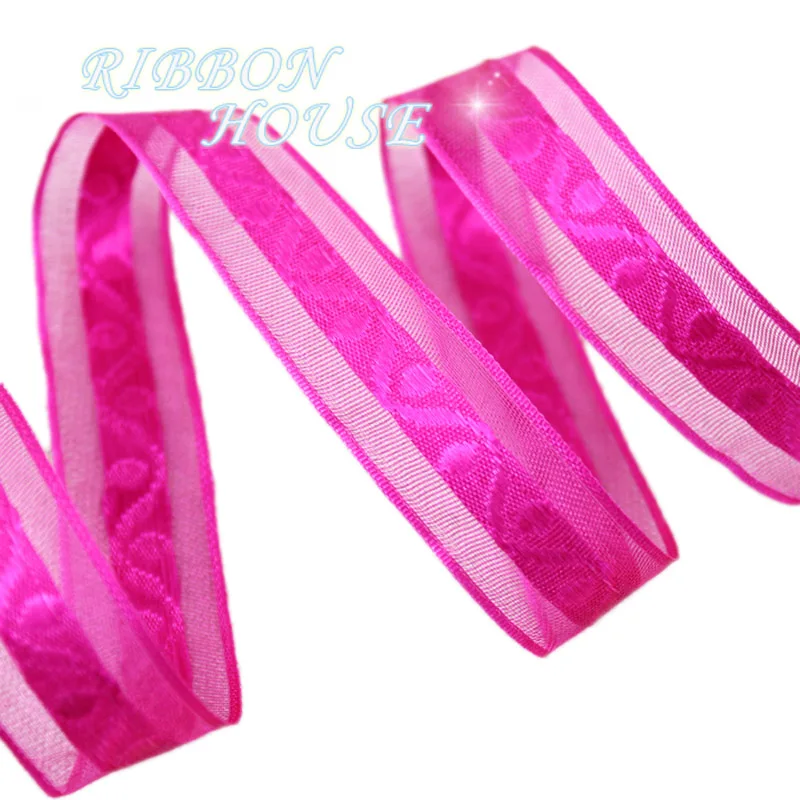 20 мм красивая жаккардовая ткань органза лента подарочная упаковка ленты(10/50y - Цвет: Розово-красный