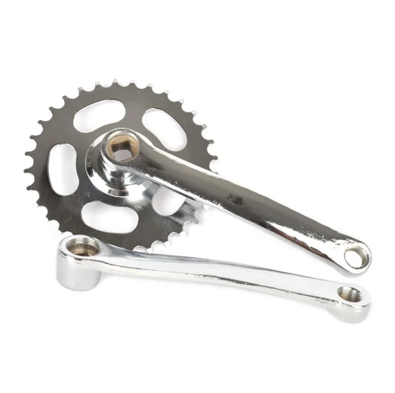 Vintage fixie Bike Crankset Cruisers Bicycle Chainring Pedals 32T crank 165mm steel single speed bike Chainwheel - Цвет: sliver 44T