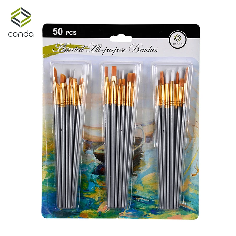 Conda 50Pcs Detail Paint Brushes Set Professional Synthetic Short