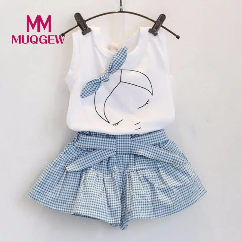 

Baby Boy Set Kids Girls Cute Bow Girl Pattern Shirt Top Grid Shorts Set Clothing Baby Girl Outfit