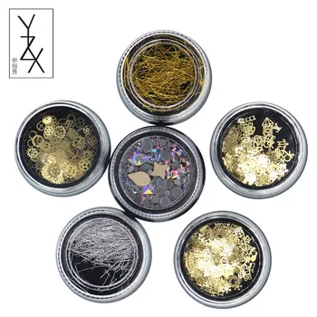 

YZX 1 Box Ultra Thin Gold/Silve Line Brand Logo Time Gear Steam Punk Decorations Metal Rhinestone Mix Nail Manicure Accessories