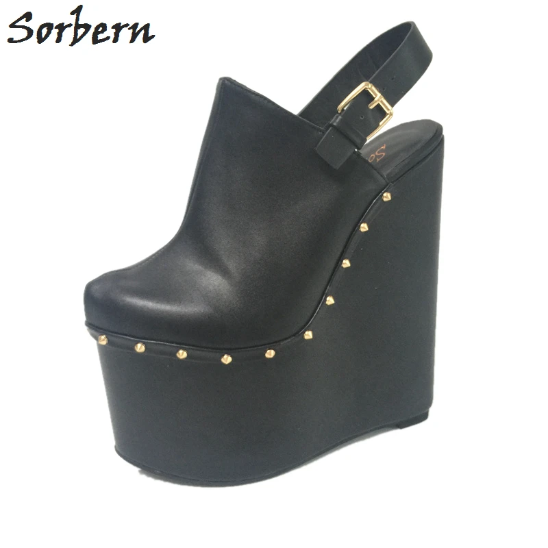 black high heel wedge shoes