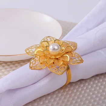 

12PCS Western-style flower pearl napkin ring Hotel set table Wedding wedding napkin napkin ring buckle