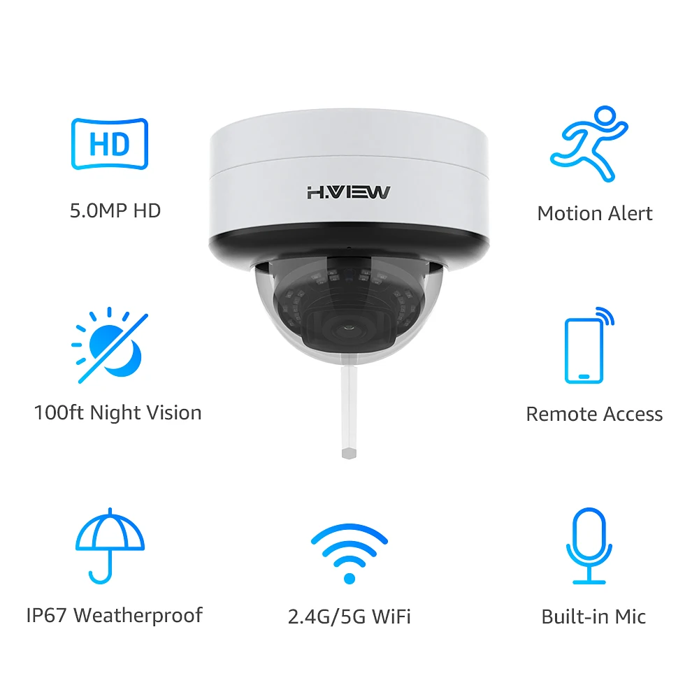  H.VIEW 5MP IP Camera Wifi Outdoor Video Surveillance 5MP IP Camera Wifi Outdoor Audio 5ghz 2.4ghz V