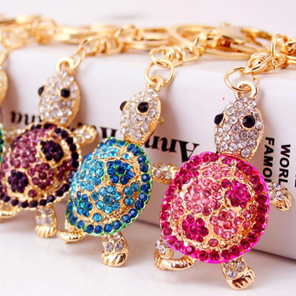 

Gold-color Rhinestone Keychains Metal Car Keyring Fashion Animal Turtle Dolphin Women Handbag Key Holder