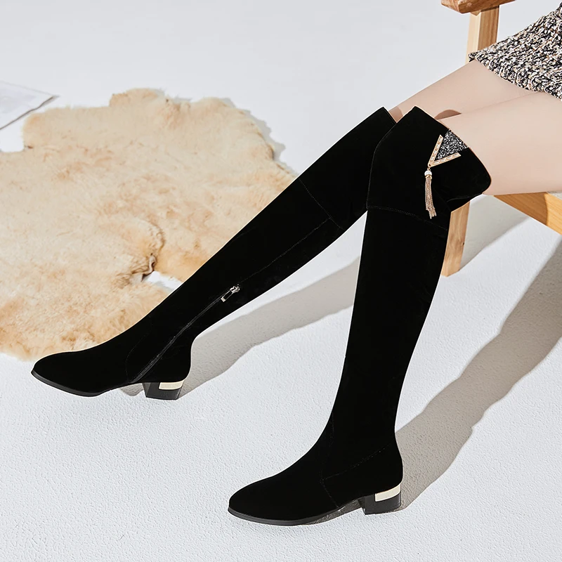 LVABC/ модные женские сапоги; женские Сапоги выше колена; универсальные зимние сапоги на платформе и квадратном каблуке; женская обувь; размеры 8-9