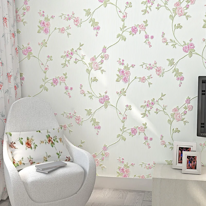 

3D Wallpaper Modern Pastoral Flowers Non-Woven Wallpaper Living Room Wedding House Bedroom Romantic Warm Backdrop Wall Decor 3 D