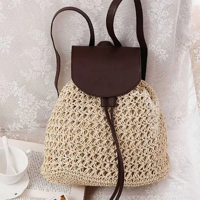 drawstring straw bag