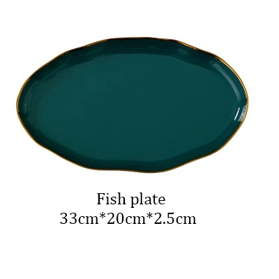 1 шт. Королевский Зеленый Золотой набор керамической посуды бытовой фарфор стейк рыба фрукты тарелка салат риса лапши миска Ложка Вилка Нож - Цвет: Fish plate