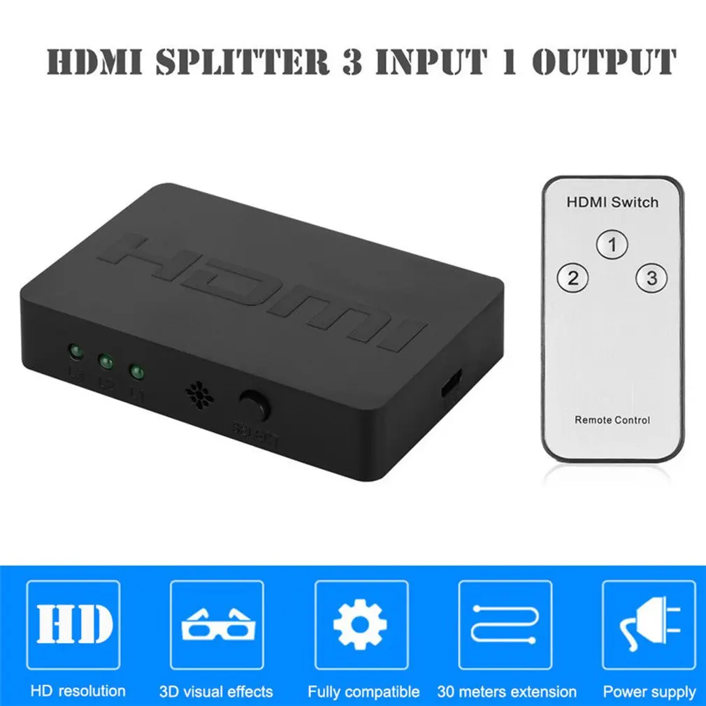 

3X1 Hdmi Splitter Switcher 3 Port Hub Box Auto Switch 3 In 1 Out 1080P Hd 3D Dropshipping