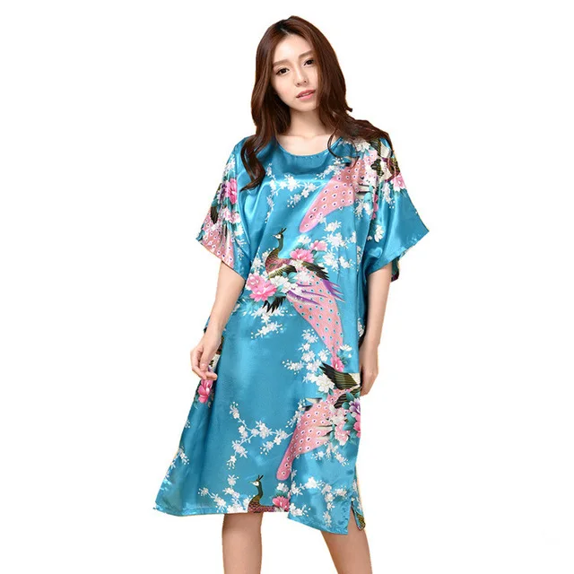 Лидер продаж, летний женский халат из искусственного шелка, платье для отдыха, мягкая Пижама, Повседневное платье, винтажный принт, ночные рубашки, один размер - Цвет: 20