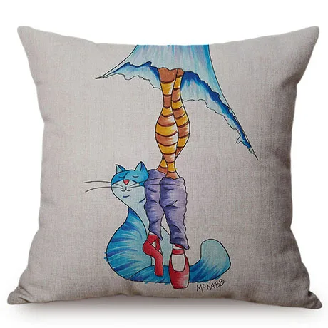 Nordic Water Color Cute Cat Crayon Painting Home Decoration Throw Pillow Cover Pet Cat Children's room Chair Seat Cushion Cover K111-5