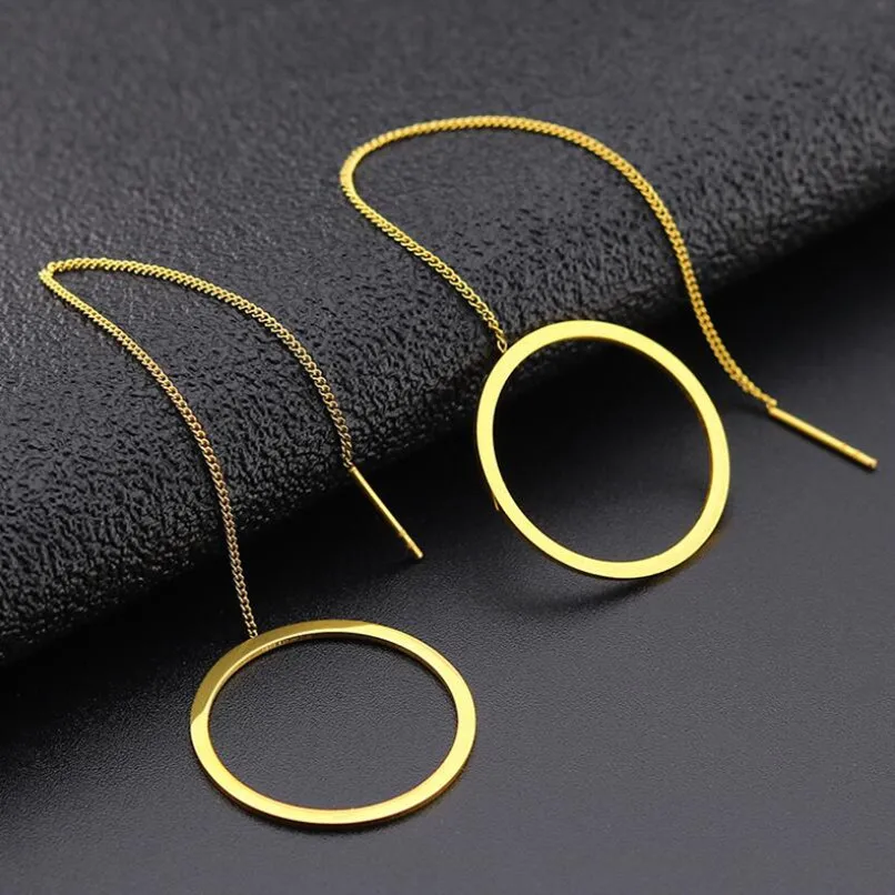 

Size 25mm Round Chain Trendy Brief Titanium Stainless Steel Colors Plated Men Earring Drop Earrings For Women Classic Jewelry