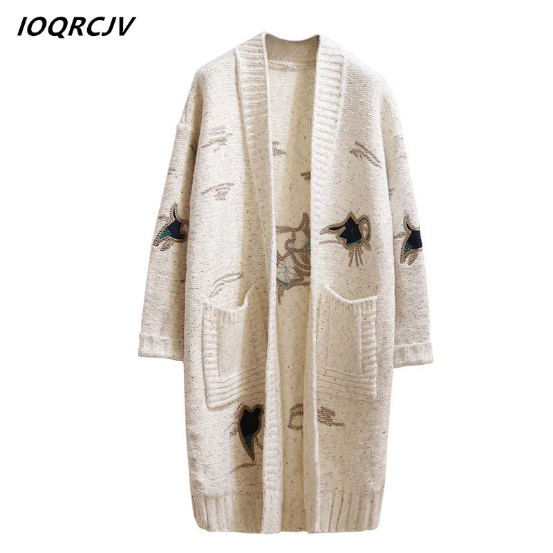^Cheap 2018 Autumn Fashion Long Embroidery Knitted Cardigan Ladies Sweater Soft Outerwear Female Oversized Casual Sweater Coat S12 ^Cheap 2018 Autumn Fashion Long Embroidery Knitted Cardigan Ladies Sweater Soft Outerwear Female Oversized Casual Sweater Coat S12