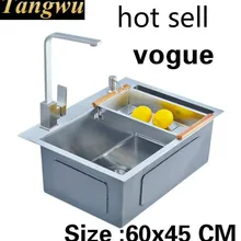 Квартира большая роскошная кухонная ручная раковина одинарная мойка 304 нержавеющая сталь сделать блюда Горячая 600x450 мм