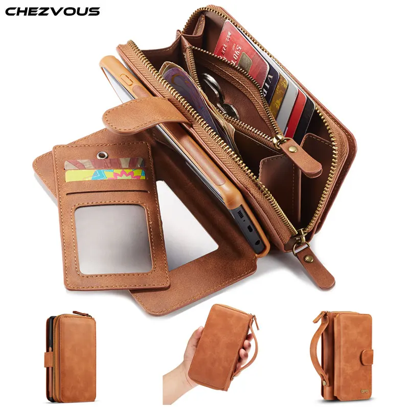 Чехол-Кошелек CHEZVOUS для IPhone X, XR, XS, MAX, 7, 8, 6 plus, 5, 5s, 2в1, слот для карт, ретро кожаный чехол на молнии, кошелек, сумка для телефона