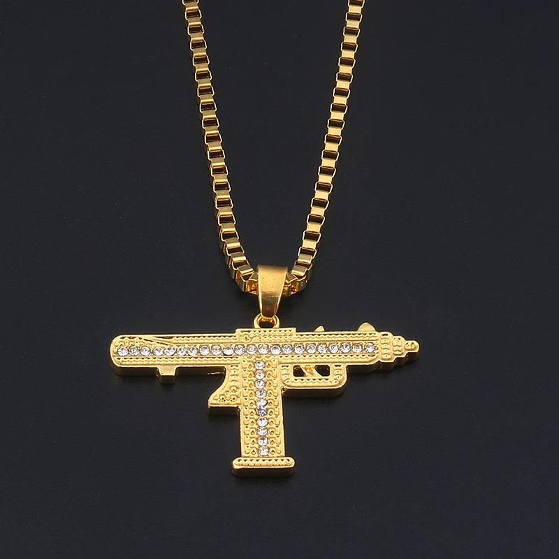 Модные ювелирные изделия Золотой пистолет кулон ожерелье Мужская хип-хоп панк ожерелье поддержка дропшиппинг