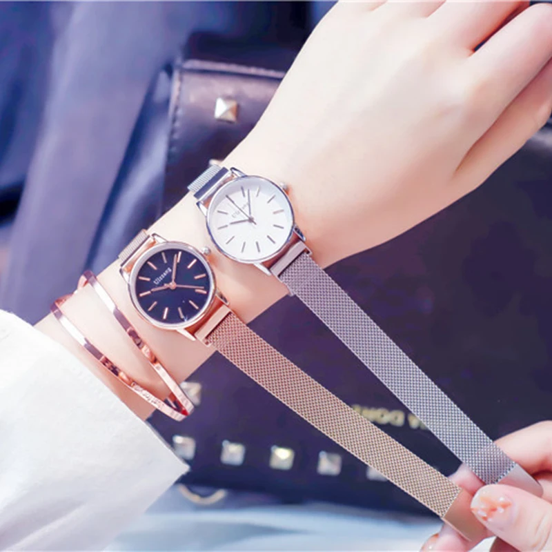 Relogio feminino, роскошные женские часы из розового золота, Женские кварцевые наручные часы с магнитной пряжкой, 28 мм, маленькие сетчатые водонепроницаемые женские часы