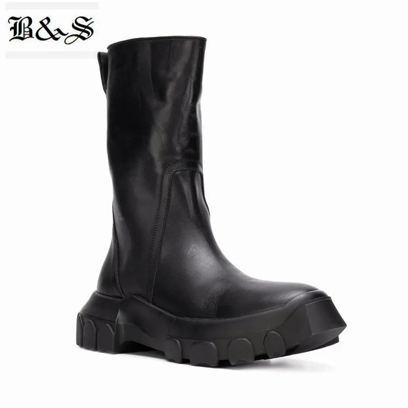 Черные и уличные мужские зимние ботинки из натуральной кожи с высоким берцем в стиле милитари на молнии; ботинки в стиле панк ручной работы; стиль; ботинки в байкерском стиле