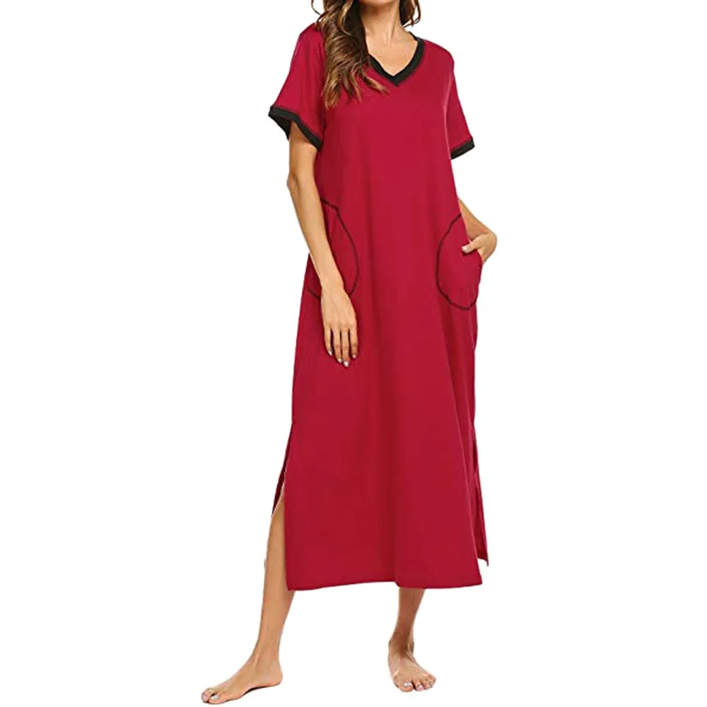 MISSOMO летнее платье женская ночная рубашка с коротким рукавом Ночная рубашка ультра-мягкое белье с карманом женское платье Ночная рубашка Повседневная