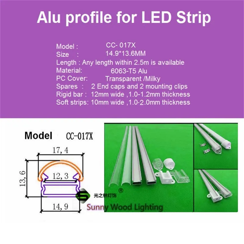 10x1 м алюминиевый профиль для светодиодный ленты, жесткий брусок с молочным/прозрачным покрытием для 12 мм 5630 pcb с фитингами, светодиодный жесткий брусок