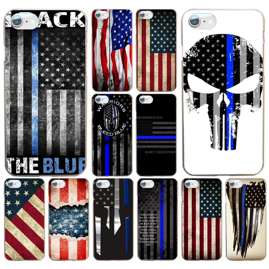 

314DF Thin Blue Line American US Flag Hard Transparent Cover Case for iphone 4 4s 5 5s se 6 6s 8 plus 7 7 Plus X