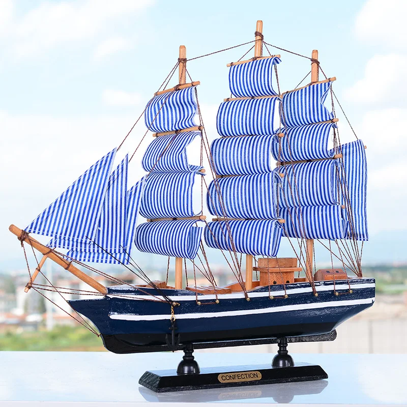 Большая деревянная статуэтка в средиземноморском стиле, модель пиратского корабля, миниатюрная морская деревянная статуэтка, парусник, Морской Декор для дома
