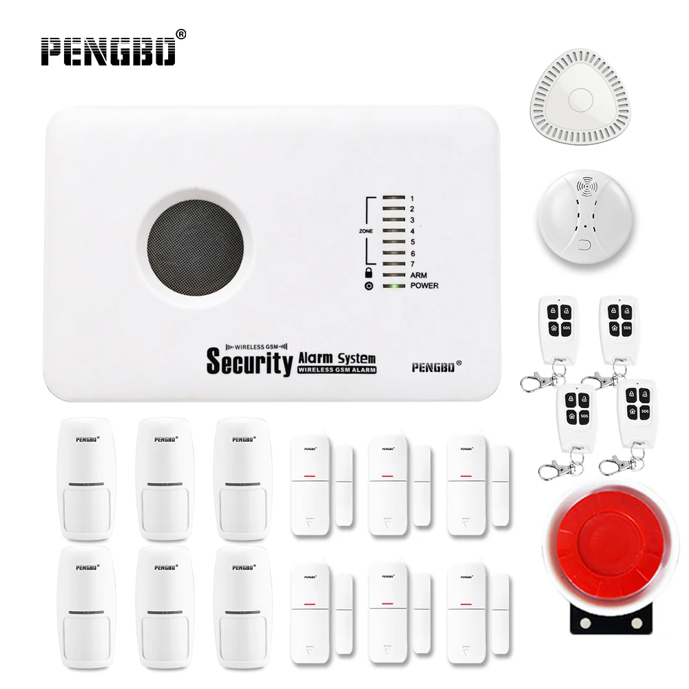 

PENGBO GSM Alarm System Wireless APP Control Siren RFID Motion Detector PIR Smoke Sensor